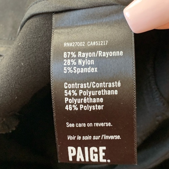 PAIGE Black Rosalind Ponte Knit Stretch Pants w/ Faux Leather Trim Pockets - Picture 8 of 12